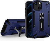 War-god Armor TPU + PC Schokbestendige magnetische beschermhoes met opvouwbare houder voor iPhone 13 (saffierblauw)