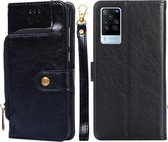 Voor vivo X60 Pro Zipper Bag PU + TPU Horizontale Flip Leather Case met Houder & Card Slot & Portemonnee & Lanyard (Zwart)