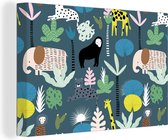 Canvas Schilderij Dieren - Planten - Jungle - Blauw - 30x20 cm - Wanddecoratie