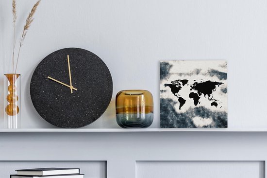 Peintures Toile Wereldkaart - Bois - Zwart - 20x20 cm - Décoration murale