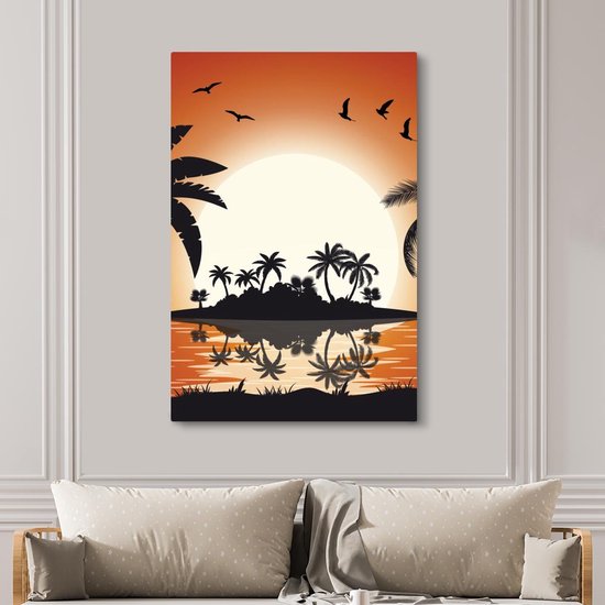 Toile Peinture Soleil - Ile - Mer - 120x180 cm - Décoration murale XXL