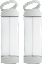2x Stuks glazen waterfles/drinkfles met witte kunststof schroefdop en smartphone houder 390 ml - Sportfles - Bidon