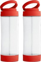 2x Stuks glazen waterfles/drinkfles met rode kunststof schroefdop en smartphone houder 390 ml - Sportfles - Bidon