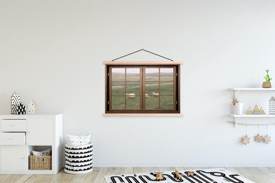 Porte-affiche avec affiche - Affiche scolaire - Vue à travers - Moutons - Animaux - 120x80 cm - Lattes transparentes