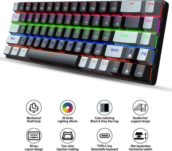 HXSJ V800 - RGB mechanisch gaming toetsenbord - QWERTY - 68 Keys - Blue Switch