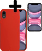 Hoes voor iPhone XR Hoesje Rood Siliconen Case Met Screenprotector - Hoes voor iPhone XR Hoesje Hoes met Screenprotector - Rood