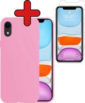 Hoes voor iPhone XR Hoesje Siliconen Case Cover Met Screenprotector - Hoes voor iPhone XR Hoesje Cover Hoes Siliconen Met Screenprotector - Roze