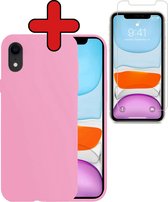 Hoesje Geschikt voor iPhone XR Hoesje Siliconen Case Hoes Met Screenprotector - Hoes Geschikt voor iPhone XR Hoes Cover Case - Lichtroze