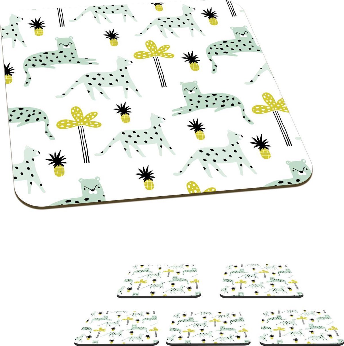 Onderzetters voor glazen - Panter - Fruit - Wit - 10x10 cm - Glasonderzetters - 6 stuks