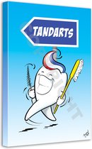 Tandarts Cartoon op canvas - Roland Hols - Wandelende kies - 60 x 40 cm - Houten frame 4 cm dik