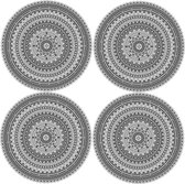 4x stuks Ibiza stijl ronde grijze placemats van vinyl D38 cm - Antislip/waterafstotend - Stevige top kwaliteit