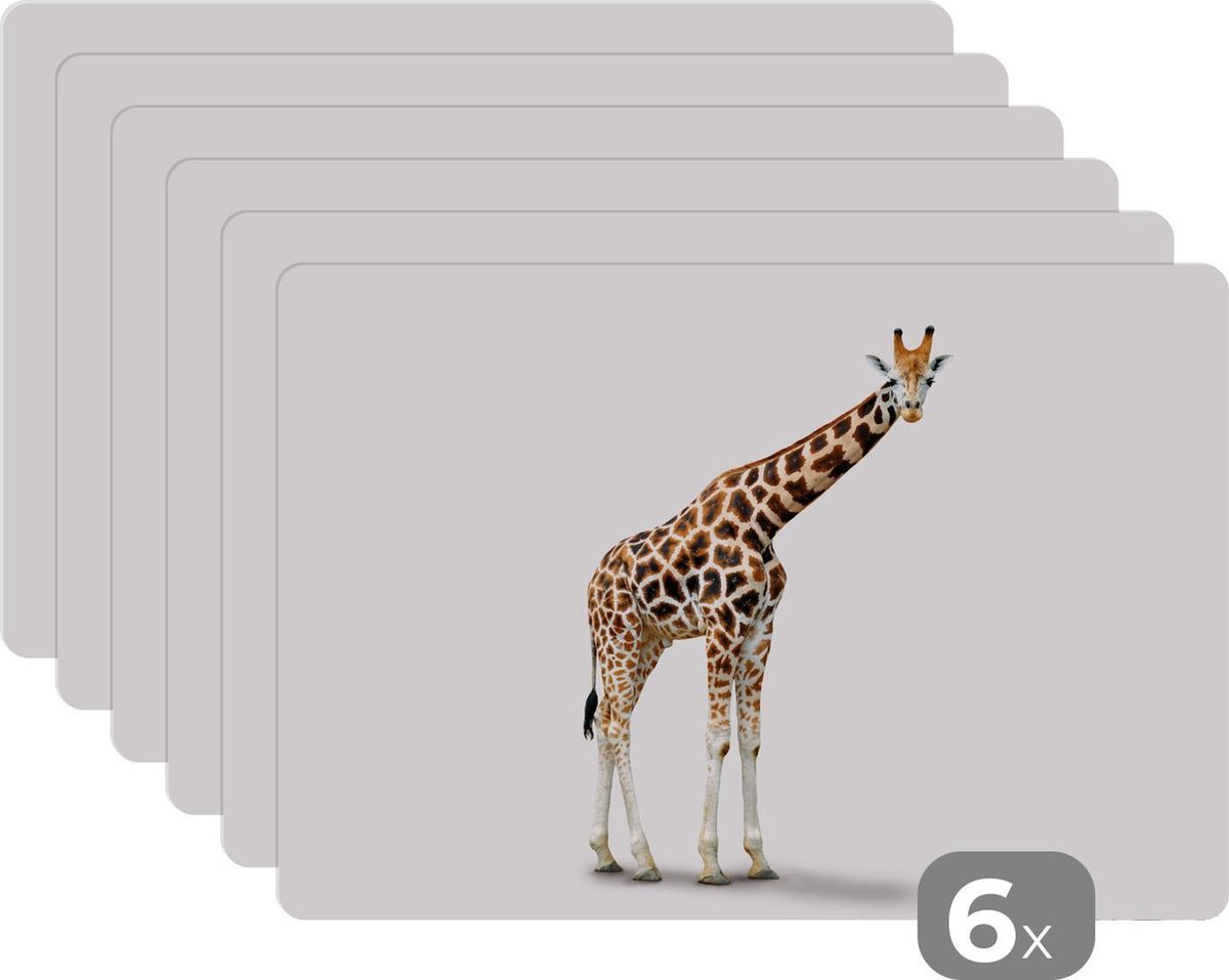 Placemat kinderen - Placemat - Placemats kunststof - Giraffe - Dieren - Wit - Jongens - Meisjes - Kids - 45x30 cm - 6 stuks - Hittebestendig - Anti-Slip - Onderlegger - Afneembaar