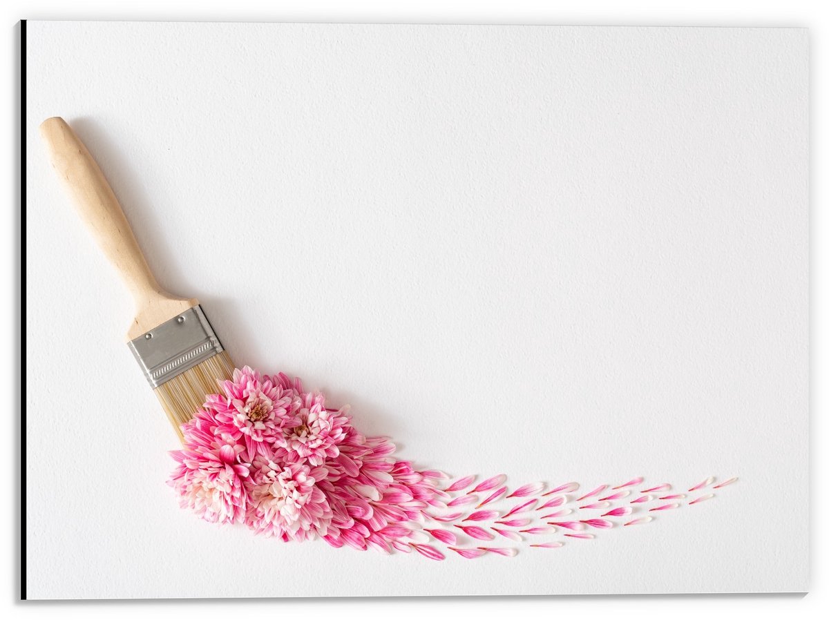 Dibond - Kwast met Bloemenverf - 40x30cm Foto op Aluminium (Wanddecoratie van metaal)