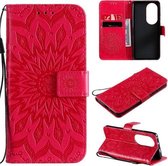 Voor Huawei P50 Pro Zon Embossing Patroon Horizontale Flip Lederen Case met Kaartsleuf & Houder & Portemonnee & Lanyard (Rood)