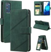 Voor Samsung Galaxy S20 FE Skin Feel Business Horizontale Flip PU Lederen Case met Houder & Multi-kaartsleuven & Portemonnee & Lanyard & Fotolijst (Groen)