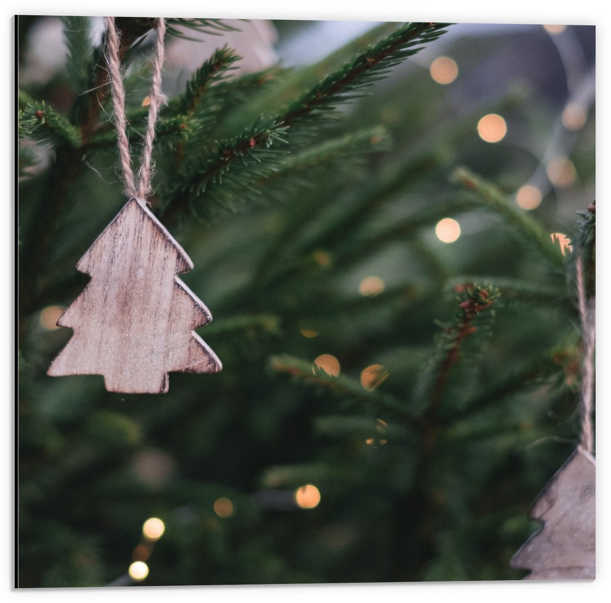KuijsFotoprint Dibond - Houten Kerstversiering - 50x50cm Foto op Aluminium (Wanddecoratie van metaal) Groen