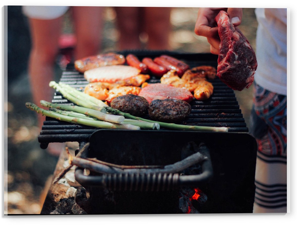Acrylglas - Vlees op de Barbecue - 40x30cm Foto op Acrylglas (Wanddecoratie op Acrylglas)