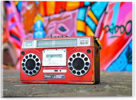 Acrylglas - Rode Radio voor Graffiti Muur - 40x30cm Foto op Acrylglas (Wanddecoratie op Acrylglas)