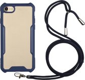 Acryl + kleur TPU schokbestendig hoesje met nekkoord voor iPhone SE 2020/8/7 (donkerblauw)