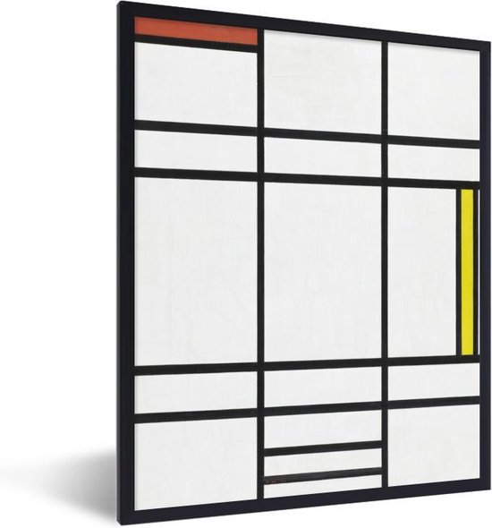 Fotolijst incl. Poster - Compositie in wit, rood en geel - Piet Mondriaan - 30x40 cm - Posterlijst