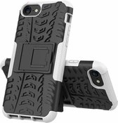 Voor iPhone SE 2020 Tire Texture Shockproof TPU + PC beschermhoes met houder (wit)