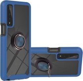 Voor LG Stylo 7 5G Sterrenhemel Effen Kleur Serie Schokbestendige PC + TPU Beschermhoes met Ring Houder & Magnetische Functie (Blauw)