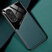 All-inclusive lederen + organische glazen beschermhoes met metalen ijzeren plaat voor Honor 50 Pro (groen)