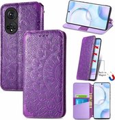 Voor Honor 50 Bloeiende Mandala Reliëf Patroon Magnetische Horizontale Flip Lederen Case met Houder & Kaartsleuven & Portemonnee (Paars)