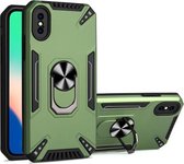 PC + TPU-beschermhoes met 360 graden draaibare ringhouder voor iPhone X / XS (donkergroen)