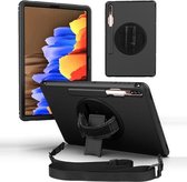 360 graden rotatie draaitafel Robot schokbestendig TPU + pc-beschermhoes met houder en handgreepriem en schouderriem voor Samsung Galaxy Tab S7+ (zwart zwart)