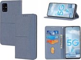 Voor Samsung Galaxy A51 Geweven Textuur Stiksels Magnetische Horizontale Flip PU Lederen Case met Houder & Kaartsleuven & Portemonnee & Lanyard (Grijs)