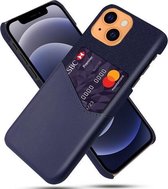 Doektextuur PC + PU-lederen achterkant Schokbestendig hoesje met kaartsleuf voor iPhone 13 (blauw)