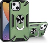 PC + TPU-beschermhoes met 360 graden draaibare ringhouder voor iPhone 13 mini (donkergroen)