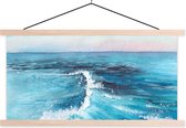 Posterhanger incl. Poster 150x75 cm - Schoolplaat - Zee - Golf - Waterverf - Textielposter - Blanke latten
