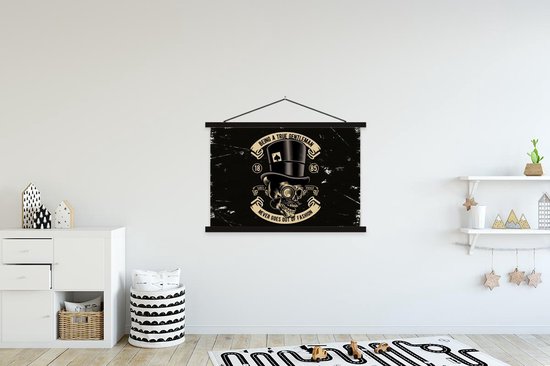 Porte-affiche avec affiche 150 x 100 cm - Affiche scolaire - Crâne - Chapeau - Vintage - Affiche textile - Lattes noires - Cadeau Vaderdag - Cadeau - Cadeau pour lui - Conseil - Homme