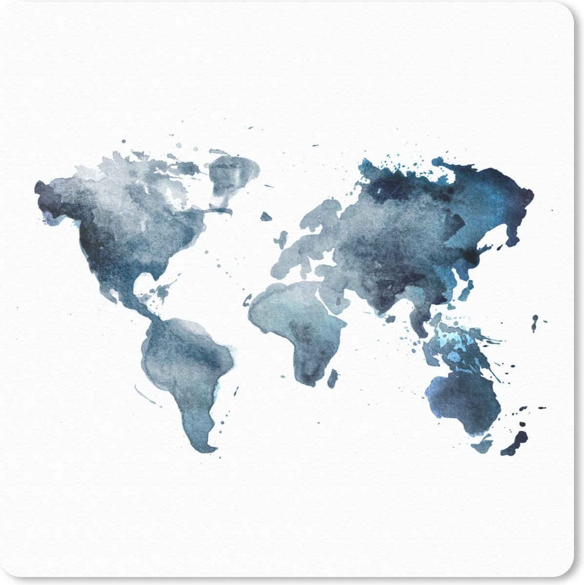 Muismat 20x20 cm - Mousepad Wereldkaart - Waterverf - Blauw - Muismatten