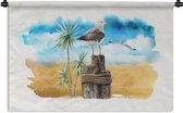 Wandkleed - Wanddoek - Vogel - Paal - Strand - 180x120 cm - Wandtapijt