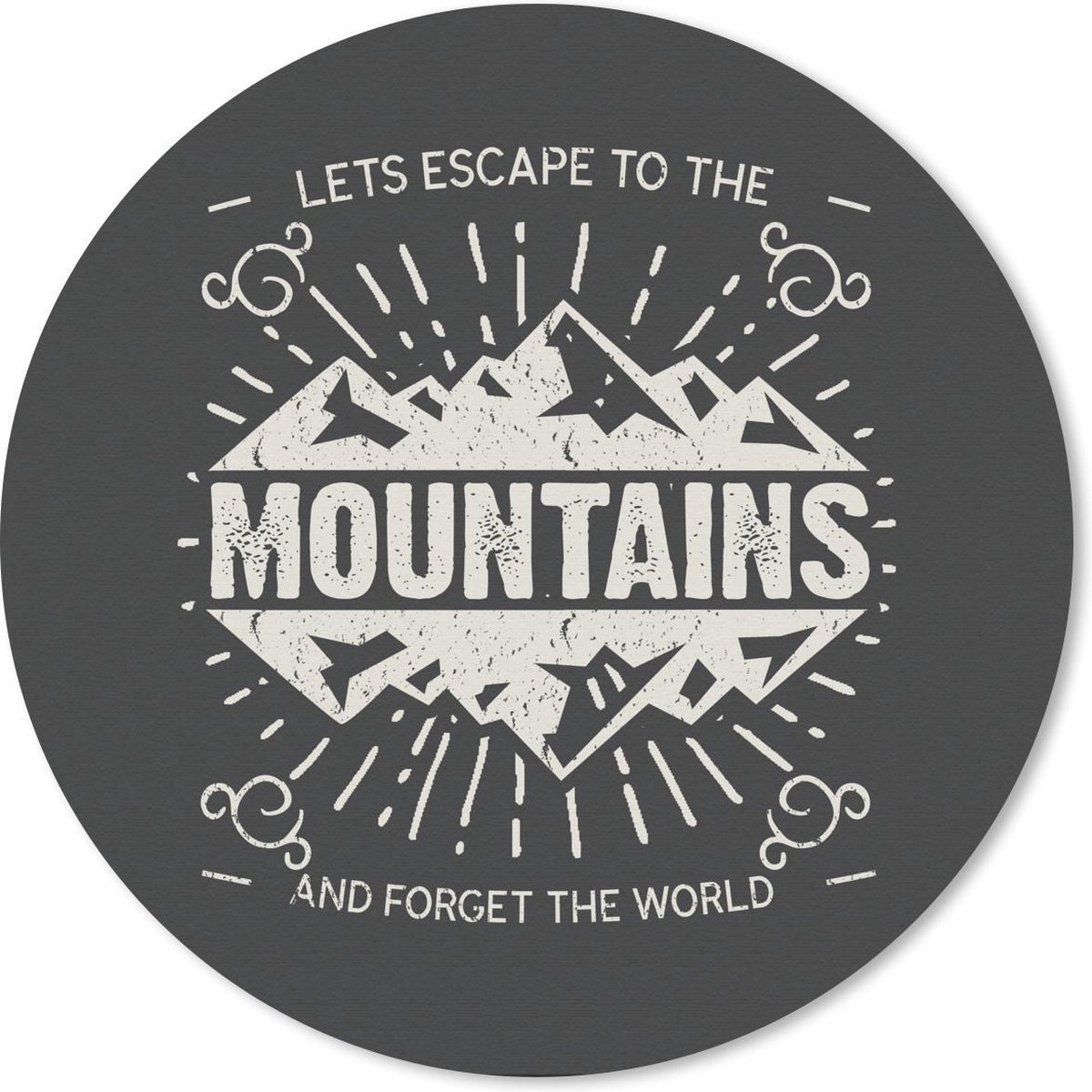 Muismat rond 30x30 cm - Mousepad Vintage - Berg - Grijs - Ronde muismatten