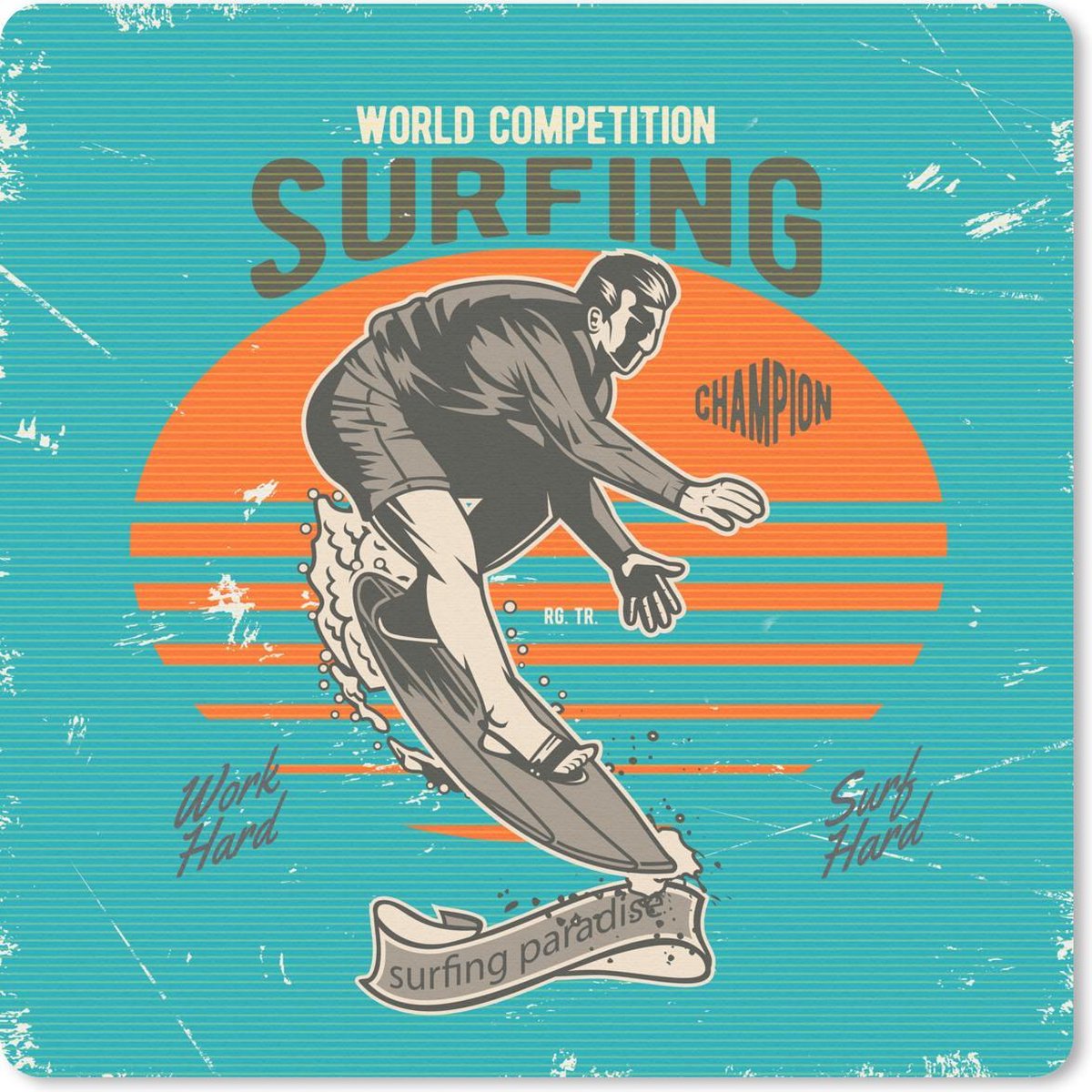 Muismat 20x20 cm - Mousepad Vintage - Surf - Surfplank - Muismatten