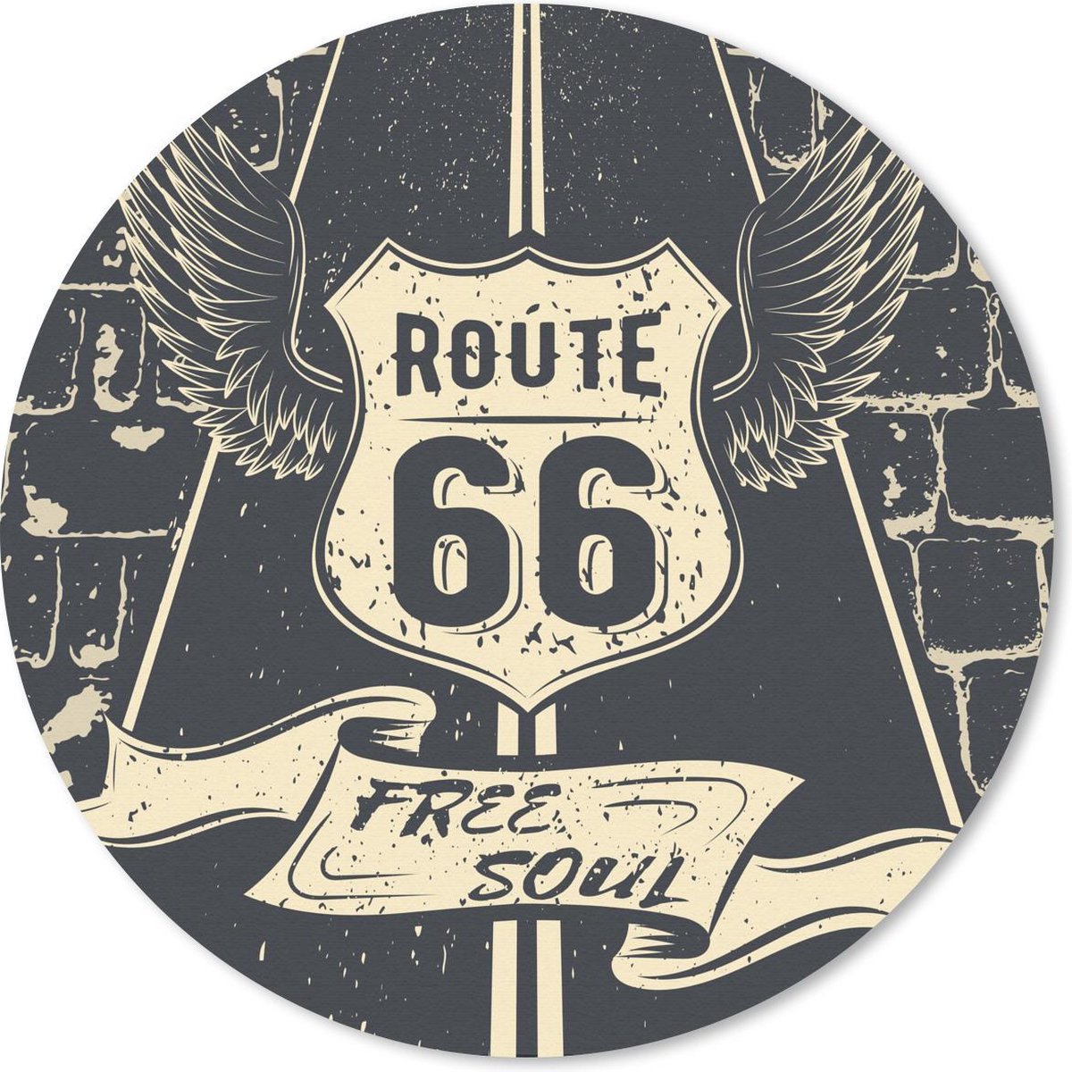 Muismat rond 30x30 cm - Mousepad Route 66 - Vintage - Zwart - Wit - Ronde muismatten