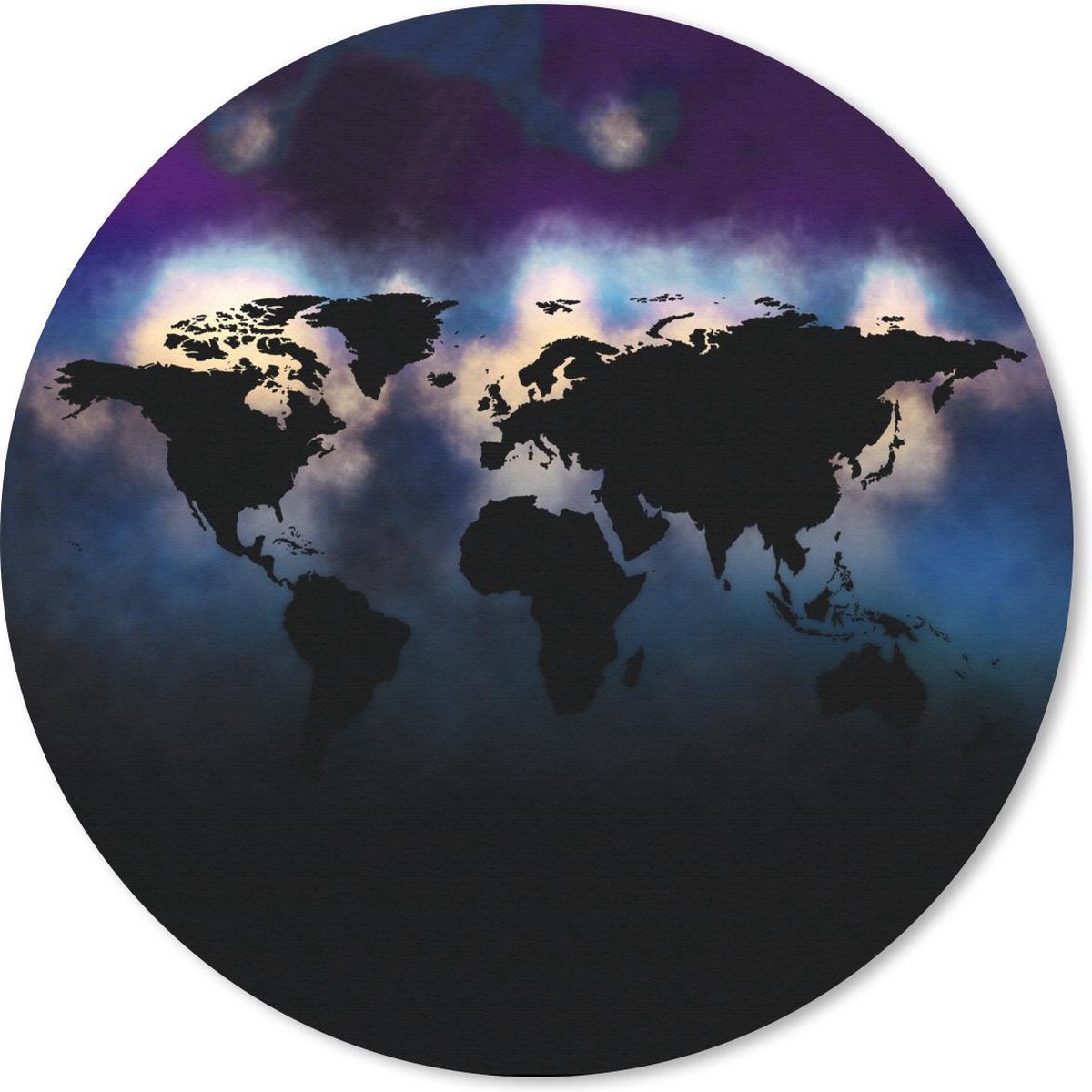 Muismat rond 20x20 cm - Mousepad Wereldkaart - Paars - Waterverf - Ronde muismatten