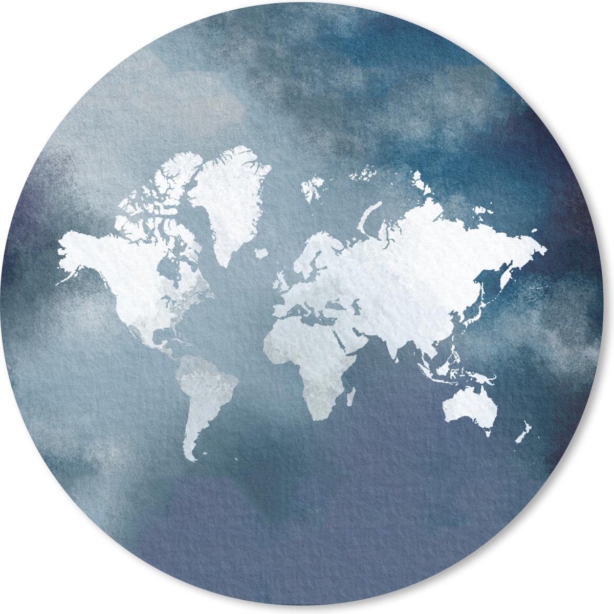 Muismat rond 30x30 cm - Mousepad Wereldkaart - Waterverf - Blauw - Ronde muismatten