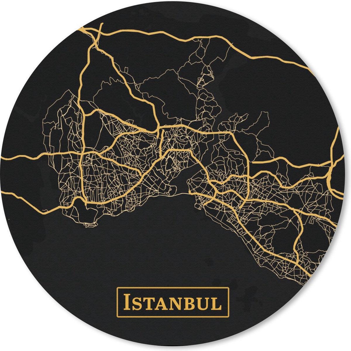 Muismat rond 30x30 cm - Mousepad Kaart - Istanbul - Goud - Zwart - Ronde muismatten