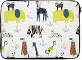 Laptophoes 13 inch - Dieren - Jungle - Pastel - Kinderen - Laptop sleeve - Binnenmaat 32x22,5 cm - Zwarte achterkant