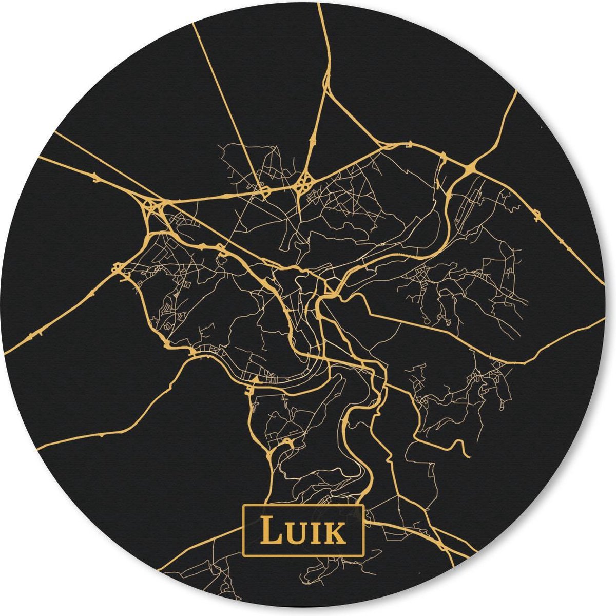 Muismat rond 30x30 cm - Mousepad Kaart - Luik - België - Goud - Zwart - Ronde muismatten