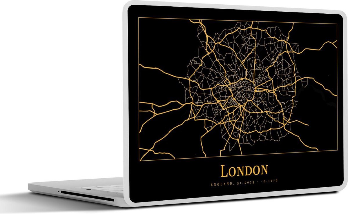 Laptop sticker - 10.1 inch - Kaart - Londen - Zwart - Goud - 25x18cm - Laptopstickers - Laptop skin - Cover