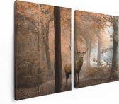 Artaza Canvas Schilderij Tweeluik Hert In Het Bos - Herfst - 120x80 - Foto Op Canvas - Canvas Print