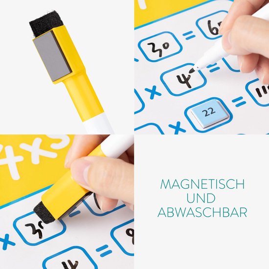 Thumbnail van een extra afbeelding van het spel Navaris magnetische vermenigvuldigingstabel in het Duits - Poster met tafels - Rekentabel om vermenigvuldiging te oefenen - 40 x 32 cm - Geel