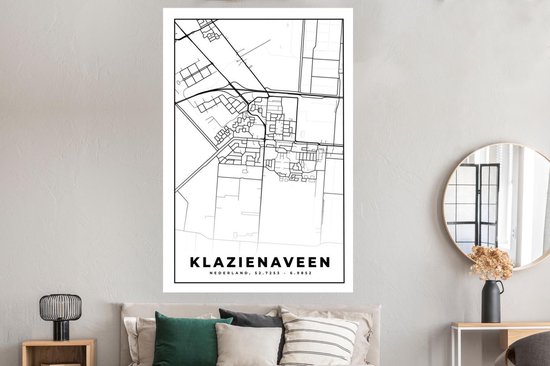 Poster Carte - Klazienaveen - Zwart - Wit - 120x180 cm XXL