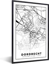 Fotolijst incl. Poster - Kaart - Dordrecht - Zwart - Wit - 20x30 cm - Posterlijst